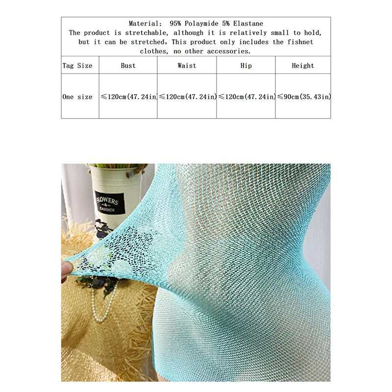 Women Summer Bodycon Top Beach Cover Up Hollow Out Beachwear Without Underwear Sheer Mesh Fishnet Dress Music festival Swimsuit