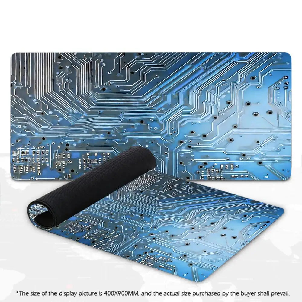 Large Gaming Mouse Pad Futuristic Tech Circuit Board Neon Chip XXL Non-Slip Rubber Keyboard Deskmat Electronic Office Table Mat
