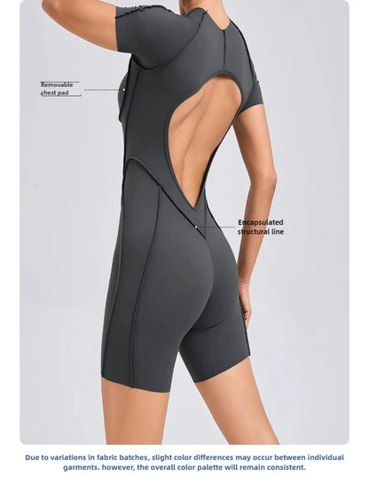 Women's Sports Jumpsuit Kit Yoga Fitness Bodysuit Hip-lifting Open Back Tight High Elasticity Outdoors Gym Workout Sexy Clothes