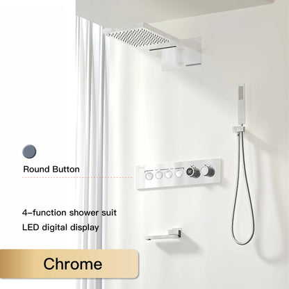 Luxury Black Brass Shower System Wall-Mounted LED Digital Display Design Cold & Hot Dual-Control 4-Function Ceiling Shower Tap