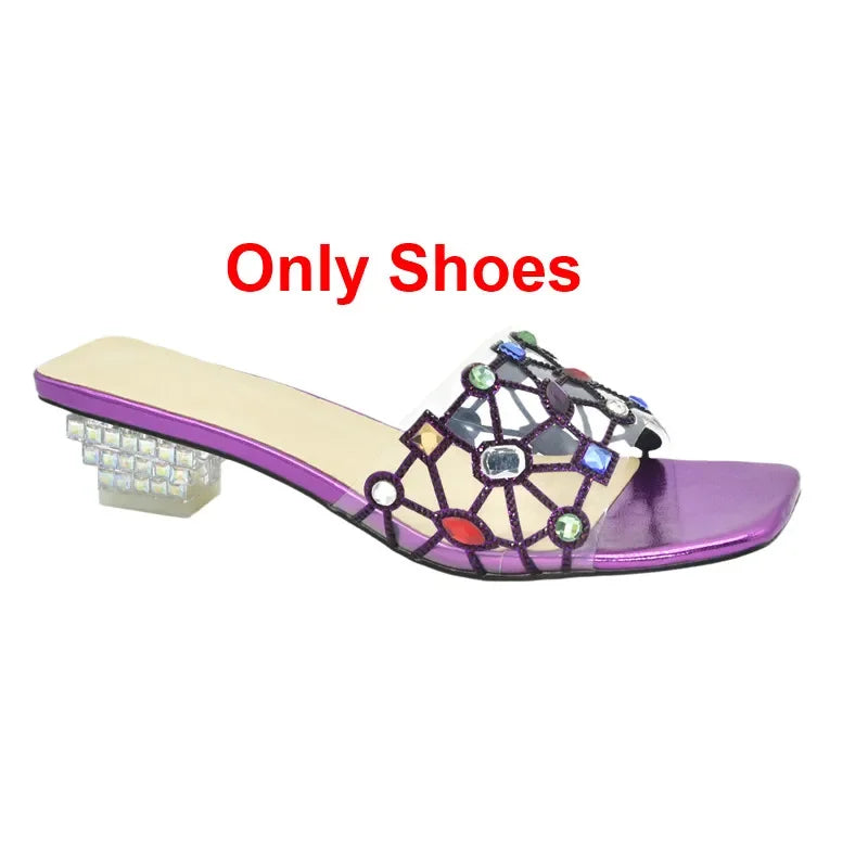 New Arrival Open Toe Shoes Clear Heels for Women Transparent Rhinstone Wedding Shoes Bride Women Shoe and Bag Set with Diamonds
