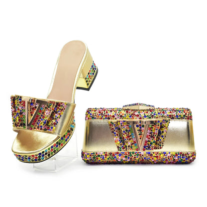 New Shoe and Bag for Nigeria Party Wedding Peep Toe Italian Women Shoes Matching Bag Decorate with Rhinestone for Wedding Dress