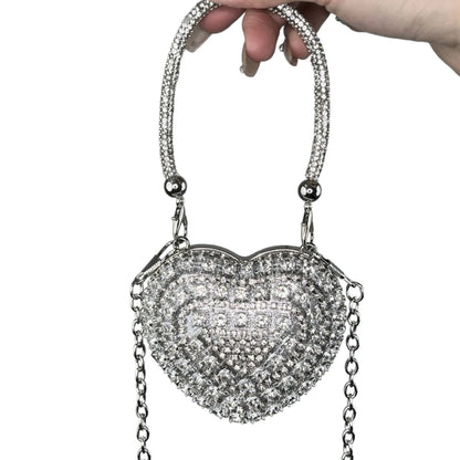 Heart Shape Diamond Evening Clutch Rhinestones Purse Ladies Fashion Bag Designer for Women Chain Shoulder Bag Luxury Small Bling