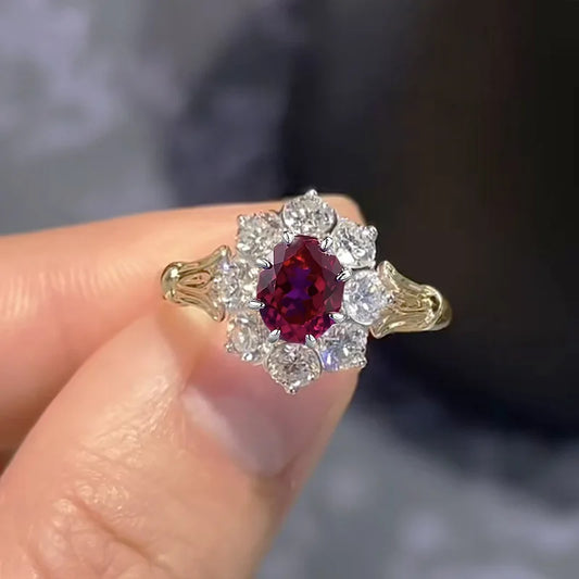 Luxury 18K white Solid Platinum PT950 certifid cultured stone, high-looking 6*8 oval pigeon blood red ring, white and elegant