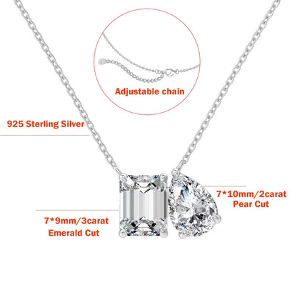 5cttw Radiant/Emerald Pear Cut Moissanite Diamond Pendant Necklace for Women  Certified 925 Silver 2-Stone Clavicle Neckchain