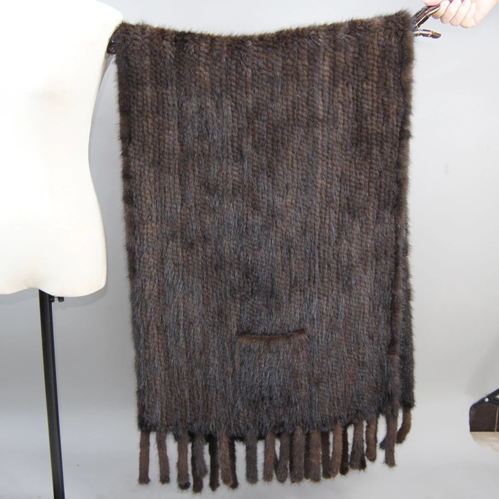 Hot Sale Women Winter Knitted Real Mink Fur Scarf Shawl Natural Warm Mink Fur Pashmina Lady Long Style 100% Genuine Fur Scarves