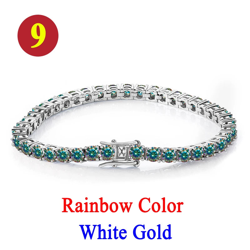 Colorful 3mm Luxury  Certified Moissanite Tennis Chain For Women 925 Sterling Silver Man Moissanite Bracelet Chain Hip hop