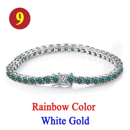 Colorful 3mm Luxury  Certified Moissanite Tennis Chain For Women 925 Sterling Silver Man Moissanite Bracelet Chain Hip hop
