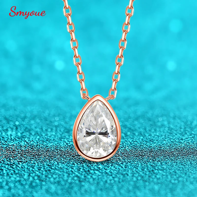 Smyoue Certified 1-3CT Pear Cut Moissanite Necklaces for Women Chain Lab Diamond Pendant Birthday Gift 925 Sterling Silver 100%