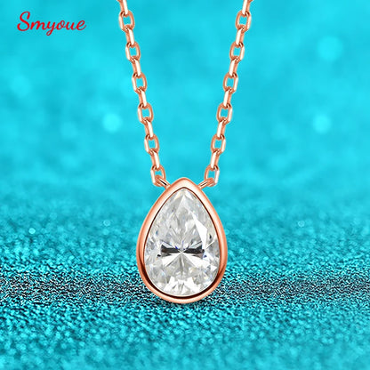 Smyoue Certified 1-3CT Pear Cut Moissanite Necklaces for Women Chain Lab Diamond Pendant Birthday Gift 925 Sterling Silver 100%