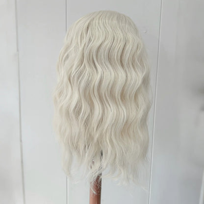 Short 60 Blonde Curly Wavy Synthetic Lace Front Bob Wigs for Women Pre Plucked Hairline Platinum White Deep Wave Daily Party Use
