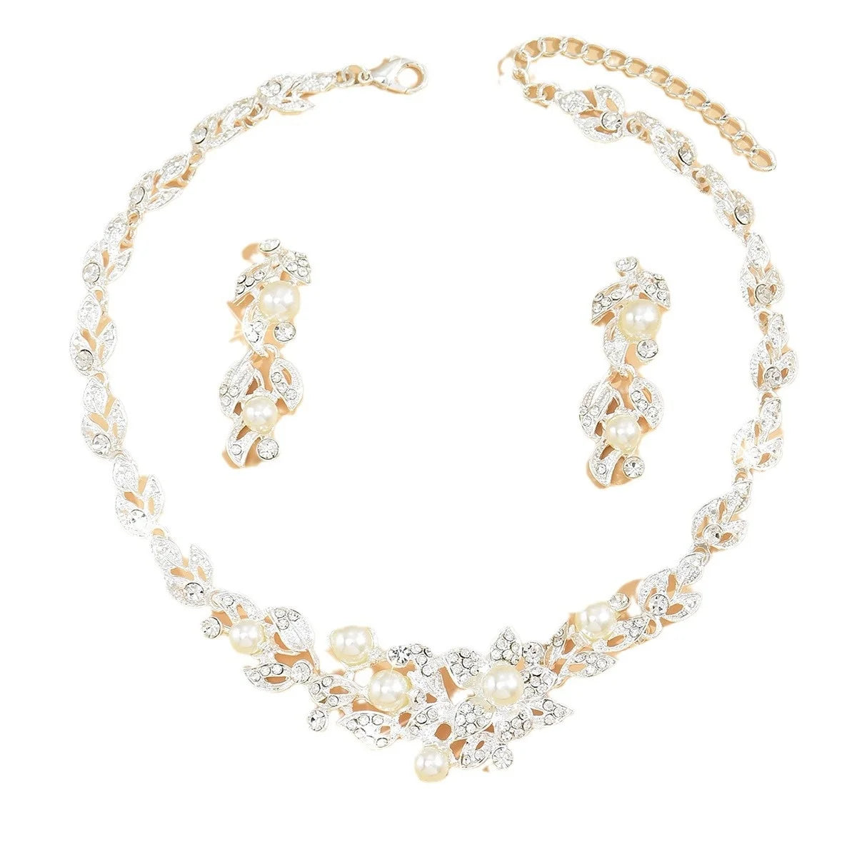 Middle Eastern Hot selling Bridal Jewelry Set Alloy Pearl Rhinestone Necklace Earrings Two Piece Set Wedding Banquet Jewelry