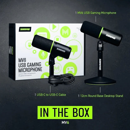 Shure MV6 USB Dynamic Microphone Professional Gaming Esports Live Streaming Mic for Computer Live Streamer Shure MV6