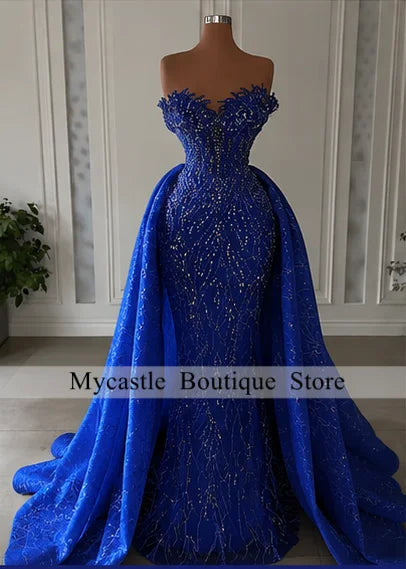 Luxurious Mermaid Wedding Dresses 2026 Bride Strapless Heavy Beaded Lace 2 In 1 Detachable Overskirts Bridal Gown Customized