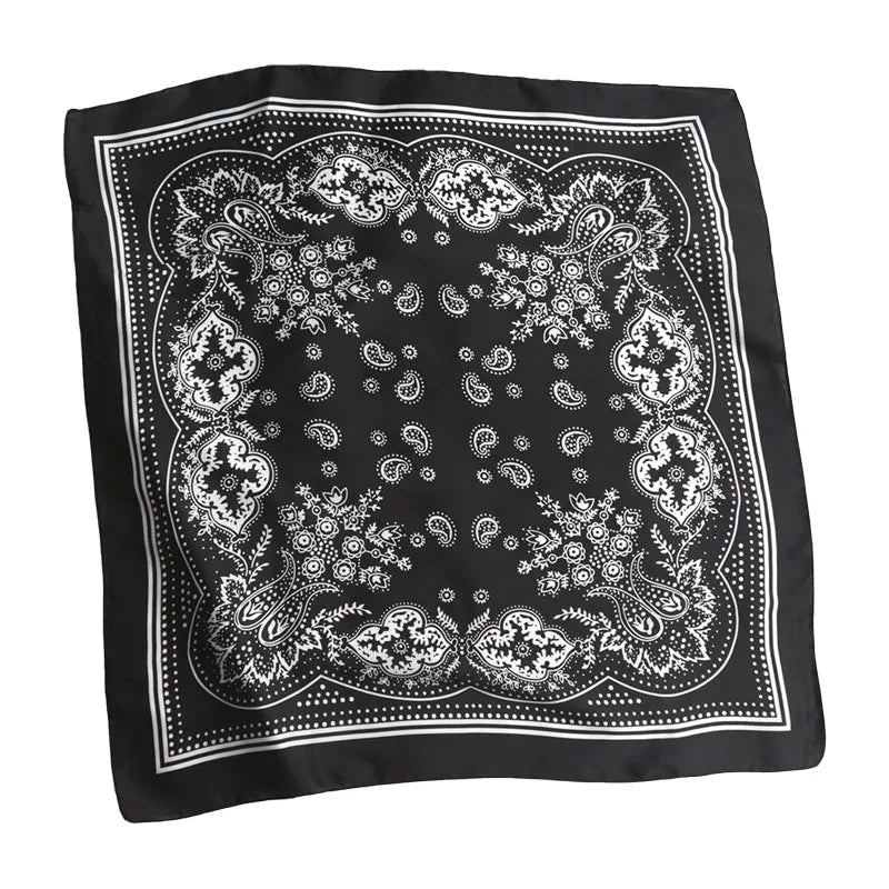 Versatile Women Professional Neck Scarf 70cm Black Paisley Printed Hip Hop Bandana Square Scarf Headwear Hairwrap
