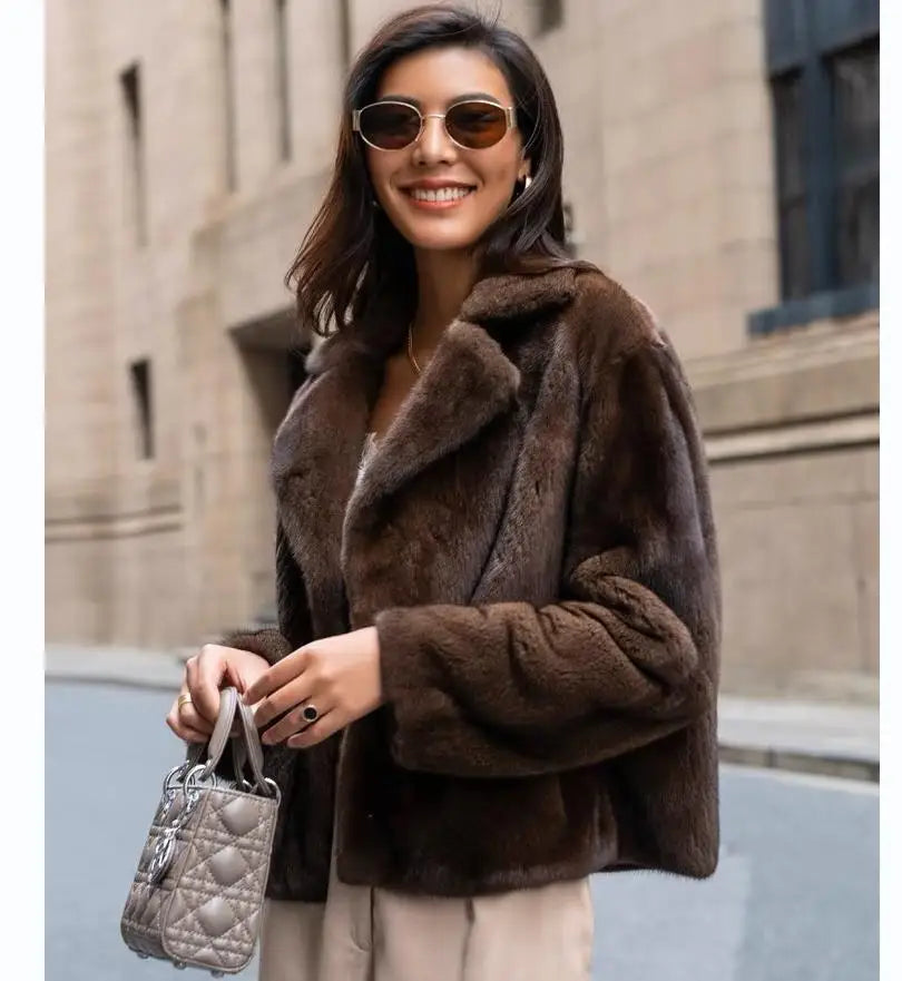 Women's 100% Genuine Mink Fur Jacket Winter Warmth Fashion European Street Style