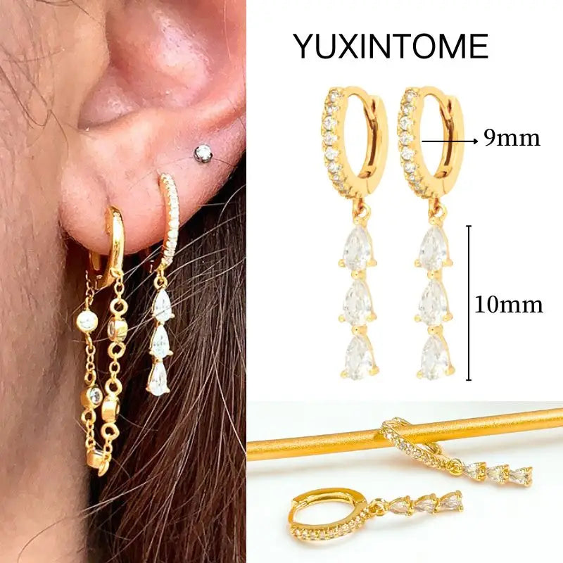White Color Zircon Hoop Earrings 925 Sterling Silver Needle Cross/Star/Flower/Water Drop Pendant Gold Earrings Luxury Jewelry
