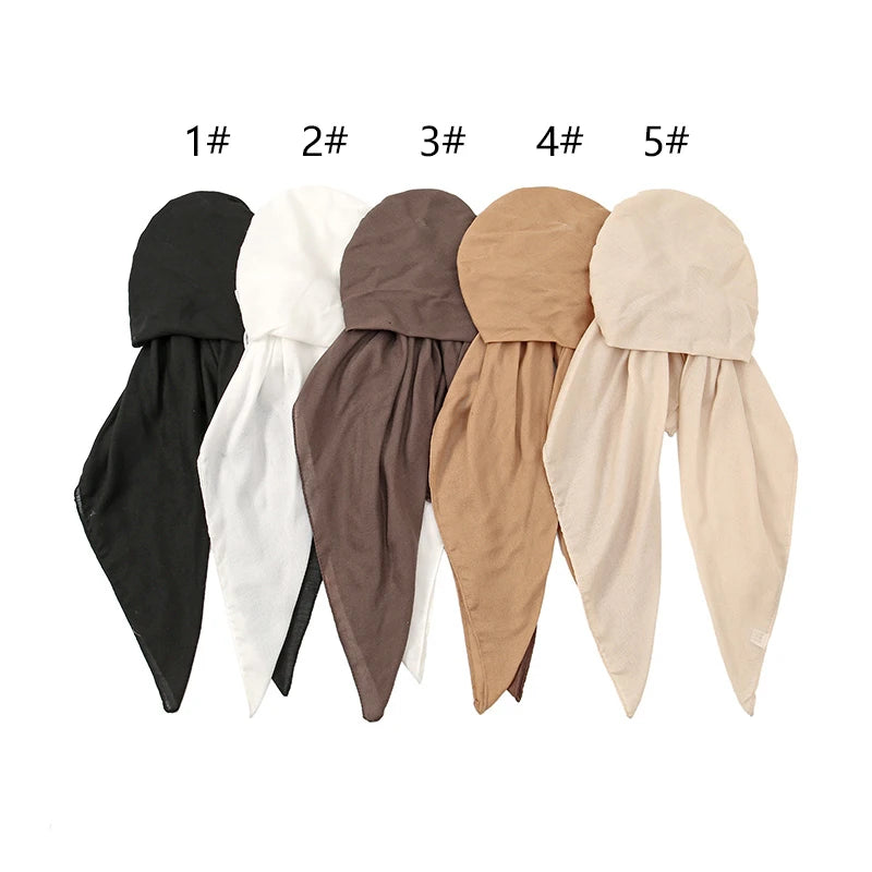 Muslim Solid Color Hijab Caps for Women Innovative Design Long Cotton Linen Soft Elasticity Head Scarf Female Handkerchief
