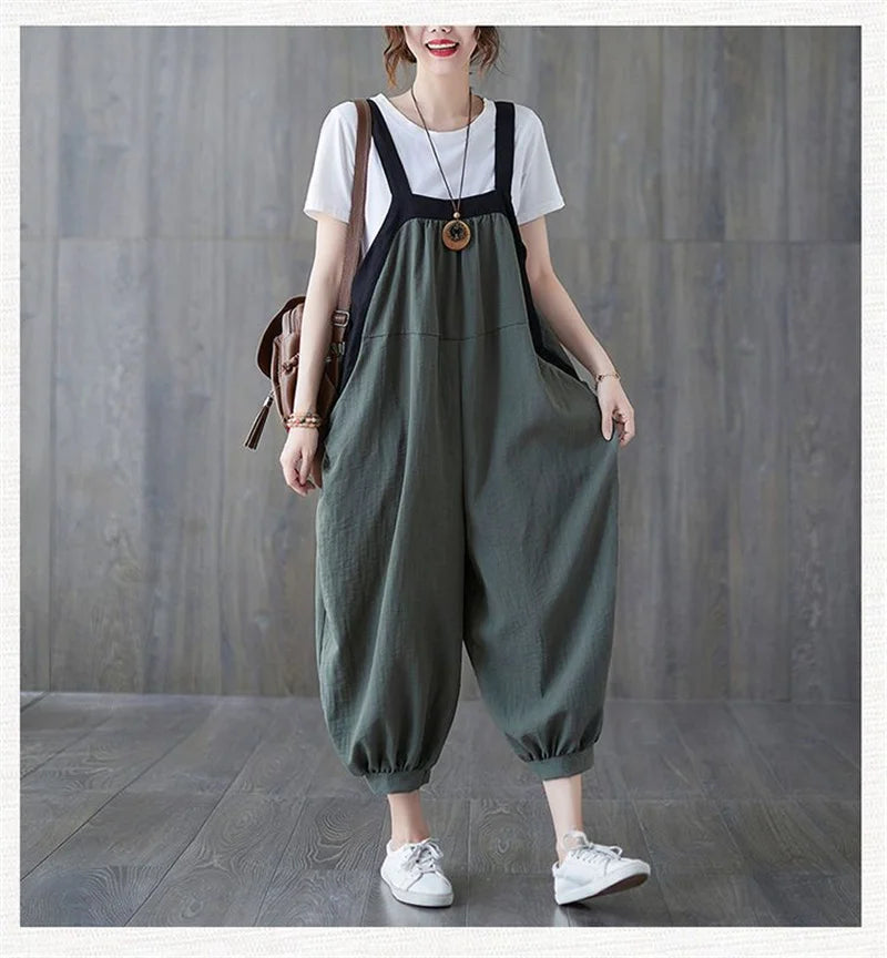 Casual Rompers For Women 2026 New Summer Large Size Korean Loose Harlan Jumpsuit Pants Solid Ladies Suspender Overalls L-5XL