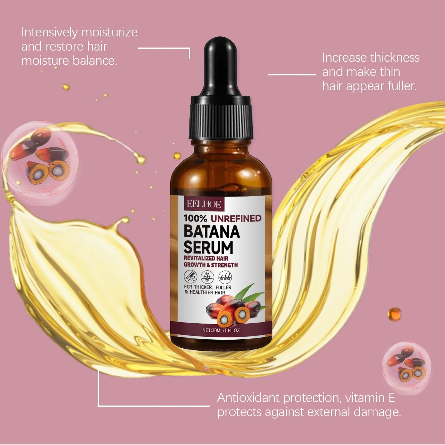 EELHOE Natural Batana Oil Deep Moisturizing Smooth Thick Hair Growth Shampoo and Conditioner for Damaged Hair Keratin Treatment