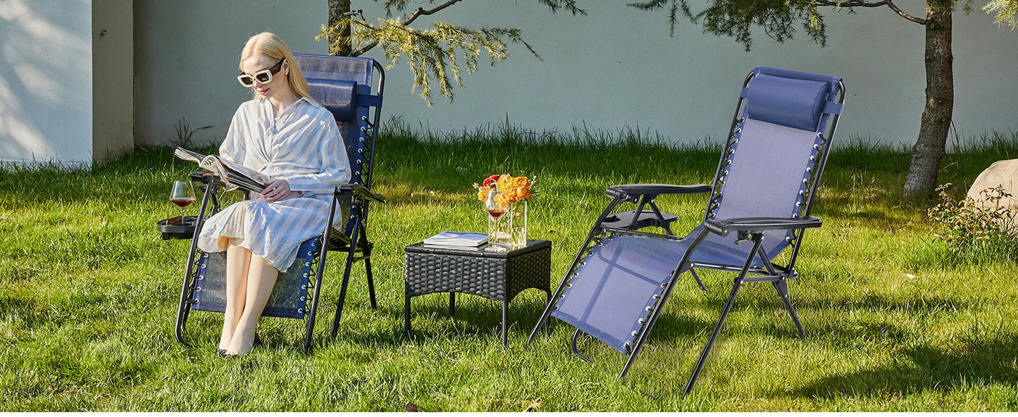JHK Zero Gravity Portable Recliner Camping Patio Outdoor Garden Lounge Chair with Cup Holder Trays Adjustable Pillow for Backyard