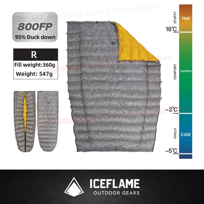 Ice Flame 800FP Quilt Ultralight Envelope Duck Sleeping Bag Mat Underquilt For Hammock Backpacking Camping Hiking