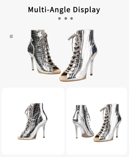 Women Sexy Platform Latin Dance Shoes Lace-up High Heels Dance Shoes Soft-soled Short Boots Jazz Dance Booties for Women 11.5cm