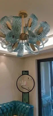 Modern Blue Glass Led Pendant Lamp Copper Designer Hanging Chandeliers for Living Room Bar Bedroom Suspension lustre Lights