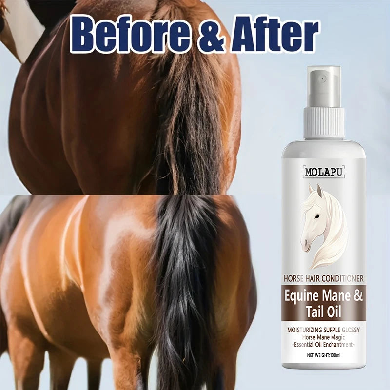 Horse Care Oil - Instant Detangler & Smoothing Mane Conditioner, Plant-Based Horsehair Oil for All Breeds and Foals, Shining Detangling Spray, Suitable for Braiding, Bun Making, Performances, and Daily Grooming