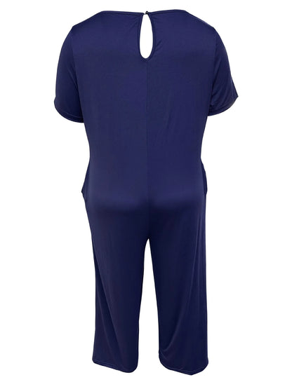 Plus Size 0XL-5XL Summer Rompers Overalls Women's Solid Color Jumpsuit with Pockets Casual Fashion Short Sleeve Jumpsuits
