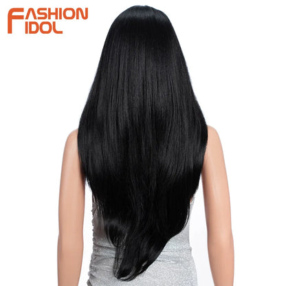 FASHION IDOL 26inch/65cm Straight Hair Lace Front Wigs Synthetic Hair Ombre Blonde Brown Hair Wigs Cosplay Heat Resistant Fiber