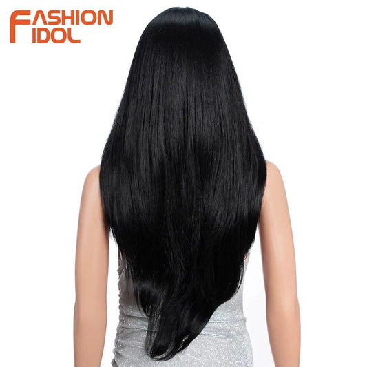 FASHION IDOL 26inch/65cm Straight Hair Lace Front Wigs Synthetic Hair Ombre Blonde Brown Hair Wigs Cosplay Heat Resistant Fiber