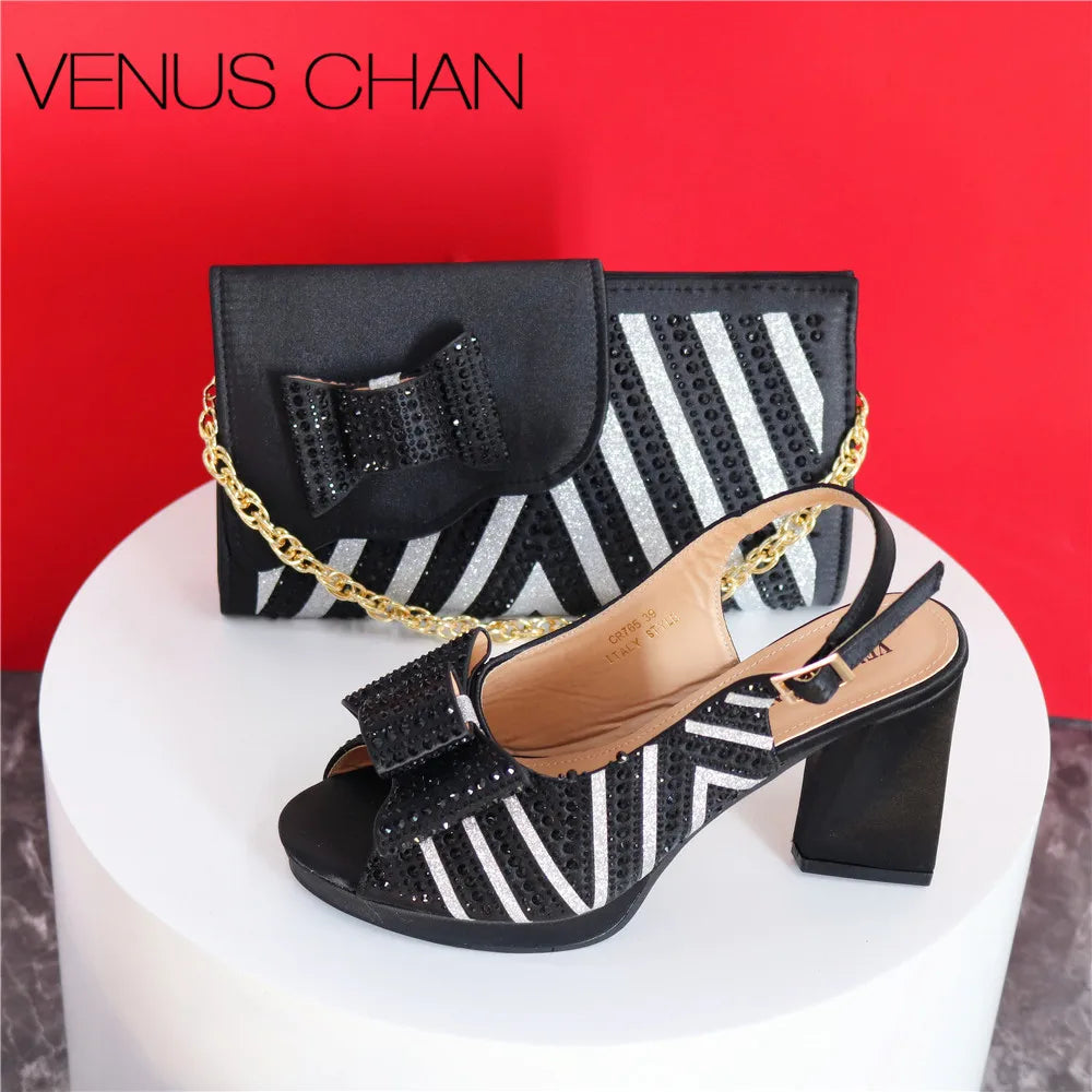 Mature Sweet 2024 Super Heels Peep Toe Ladies Slipper Shoes with Bag Set in Blue Color For Nigerian Women Wedding Party