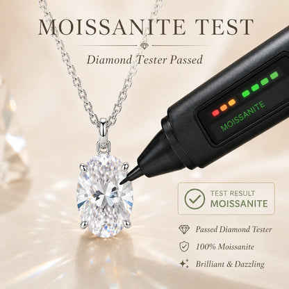 2CT Oval Moissanite Pendant Necklace GRA Certificate Plated Copper Solitaire Necklace Gift for Women