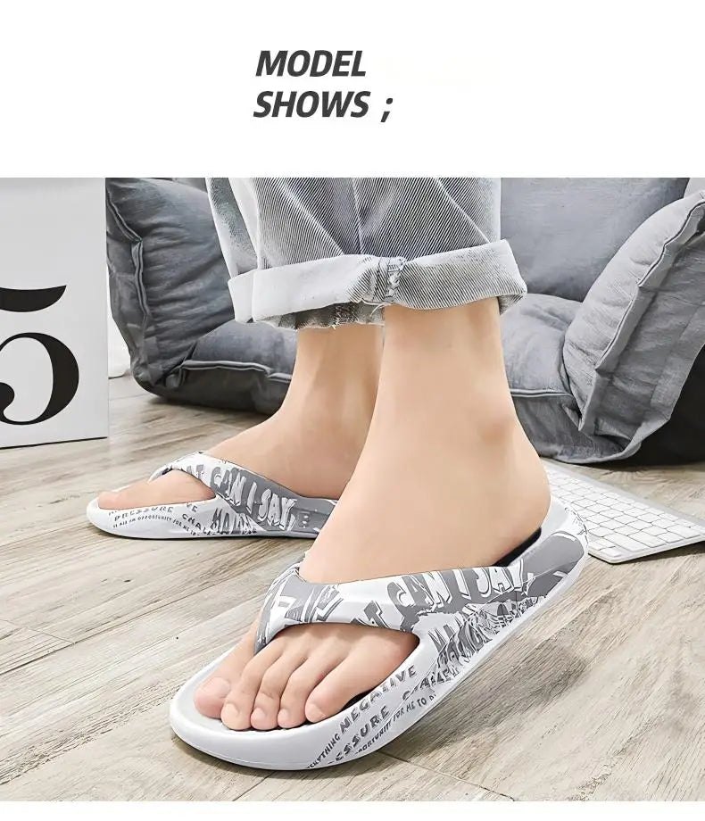 Printed male and female couples large size EVA high elastic flip-flops thick-soled lightweight slippers for outdoor beach shoes