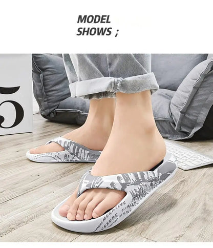Printed male and female couples large size EVA high elastic flip-flops thick-soled lightweight slippers for outdoor beach shoes