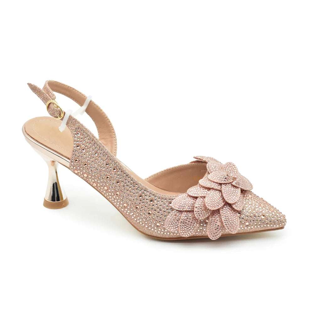 2024 Nigerian Style Rhinestone Medium Heeled Sandals for Women Fashion Wedding Party Shoes and Bags Set with Rhinestone