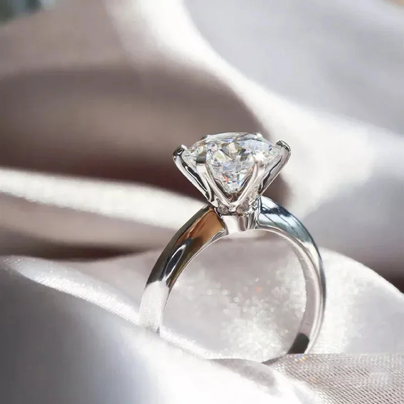Classic 6 Prongs 5 Carat Round Moissanite Rings 925 Sterling Silver High Clarity D Color Diamond Woman 14K Gold Plated Jewelry
