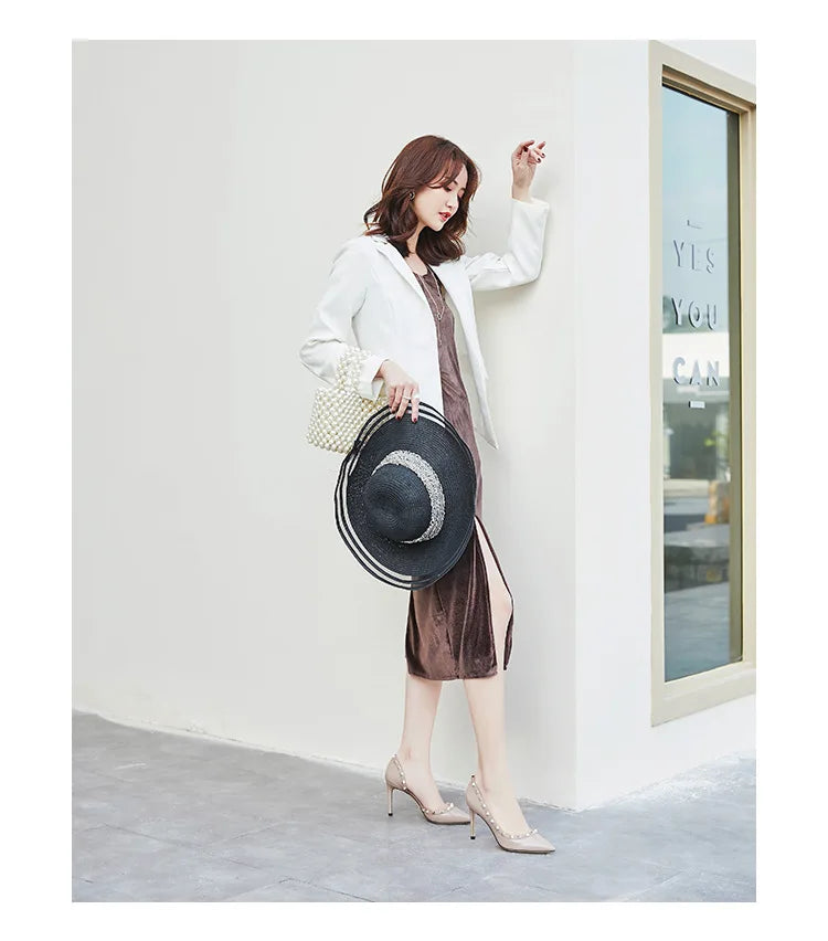 Luxury Brand Women's Shoes Woman Sandals Summer Rivets High Heels Side Empty Female Leather Fashion Prom Ladies Shoes Women 2026