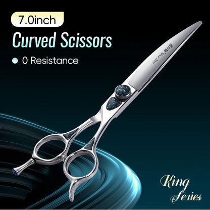 Fenice King Series 7/7.5Inch VG10 Shell Bearing Screws Dog Trimming Grooming Straight Curved Thinner Chunker Pet Scissors Tools