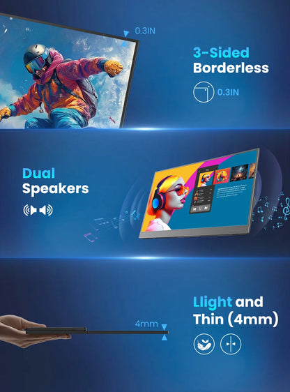 UPERFECT 17.3" 144Hz 1080P FHD Portable Gaming Monitor USB-C HDMI Computer Display HDR IPS Laptop Screen Extender with Kickstand