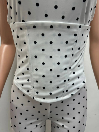 FAGADOER Cute Polka Dot Bodycon Rompers Hot Girl Streetwear Lace Up Bandage Corset Halter Jumpsuits Summer Night Club Playsuits