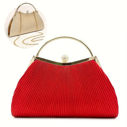 Pleated Evening Handbag Women Top Handle Glitter Day Clutch Ladies Wedding Dinner Dressed Clip Bag Diamond Party Purse Gold