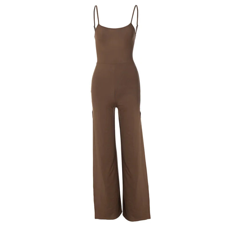 Summer New Fashion Y2K Solid Color Slit Long Pants Backless Strap Gothic Dark Style Women's Jumpsuit