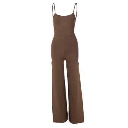 Summer New Fashion Y2K Solid Color Slit Long Pants Backless Strap Gothic Dark Style Women's Jumpsuit
