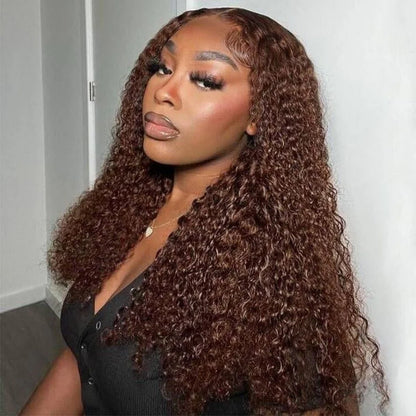 13x4 Chocolate Brown Water Curly Lace Front Wig #4 Colored Human Hair Wigs Pre Plucked Deep Wave 13x6 HD Lace Frontal Wigs 200%