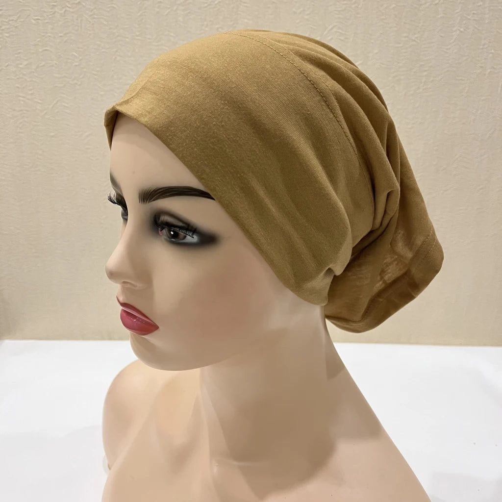 H065 plain tube hats Muslim Turban Pure Color Stretch Inner Hijabs For Caps Ready To Wear Women Head Scarf Under Hijab Bonnet
