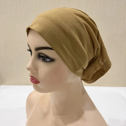 H065 plain tube hats Muslim Turban Pure Color Stretch Inner Hijabs For Caps Ready To Wear Women Head Scarf Under Hijab Bonnet