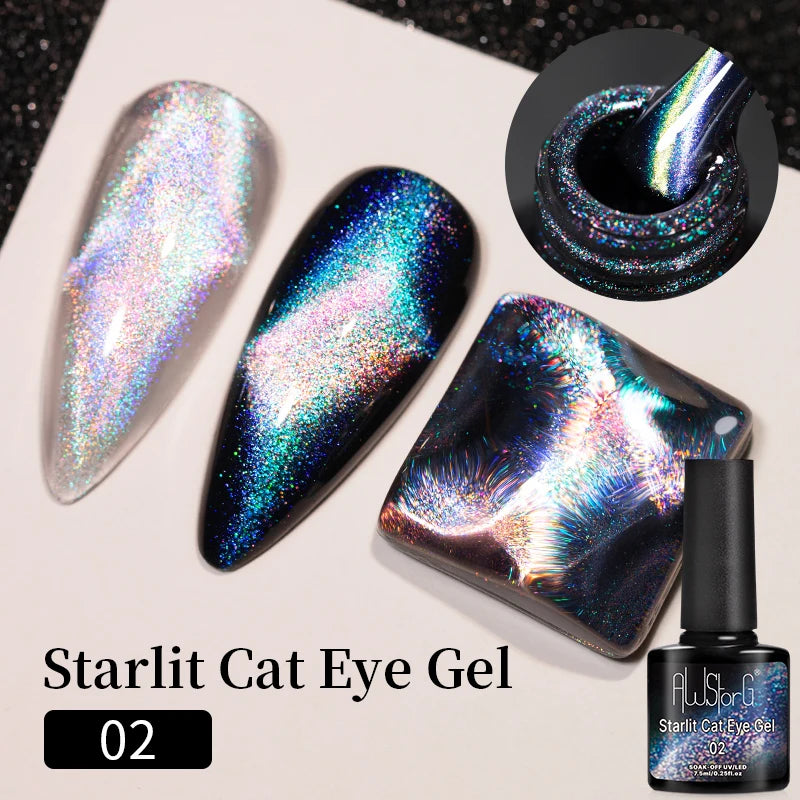 AWStorG 7.5ml Starlit Chameleon Cat Magnetic Gel Nail Polish Double Colors Semi Permanent UV Gel Varnish Need Black Base
