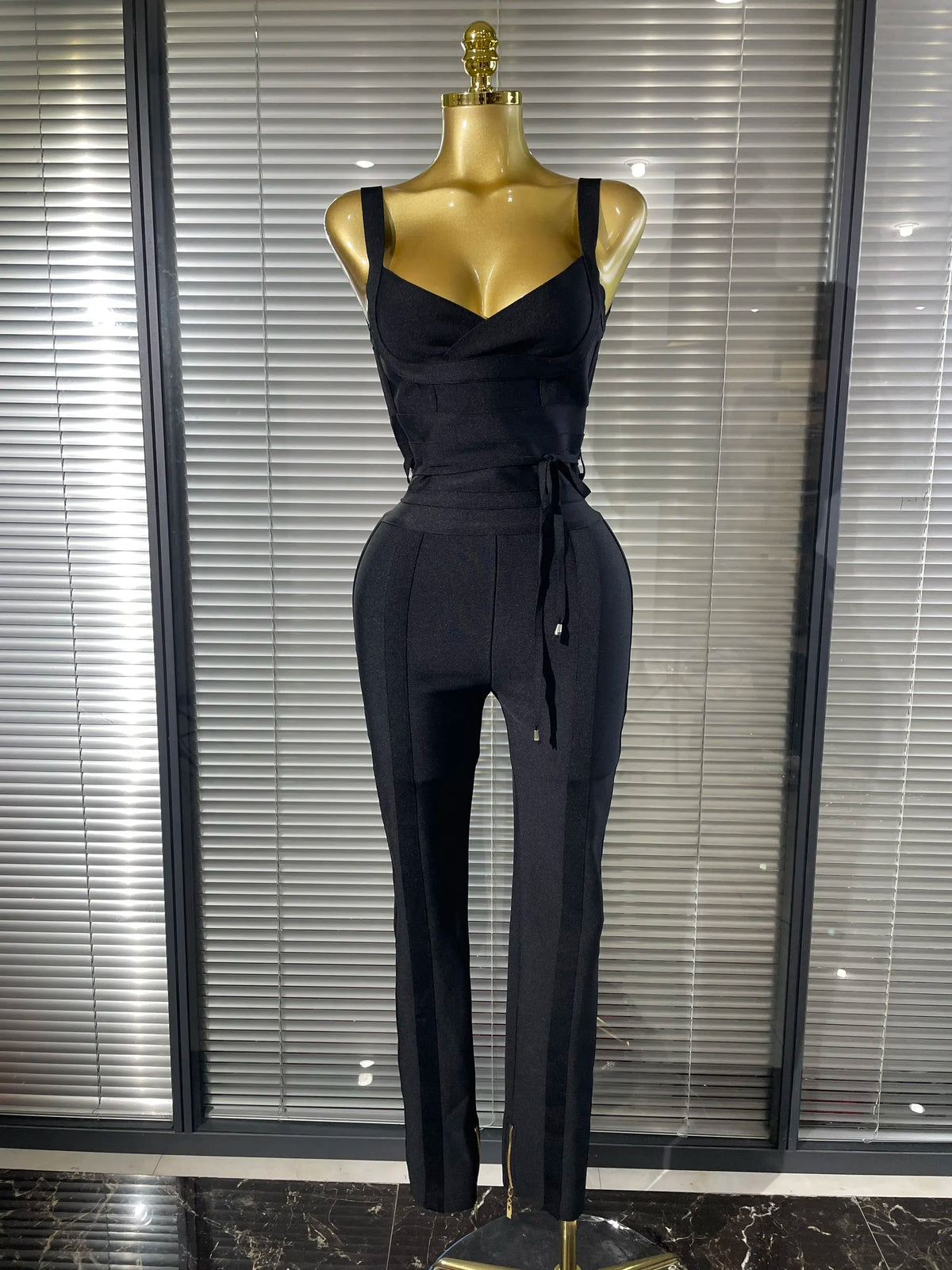 High Quality Women Sleeveless Sexy V-Neck Bodycon Bandage Long Jumpsuit Fashion Celebrate Evening Party Birthday Wear